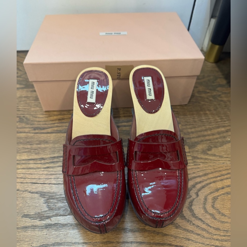 Miu Miu Women's Burgundy Patent Leather Mules